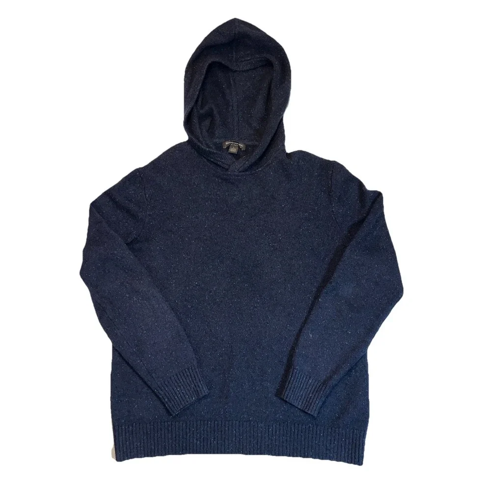 Banana Republic Men's Italian Yarn Wool Blend Navy Blue Hooded Sweater Popover